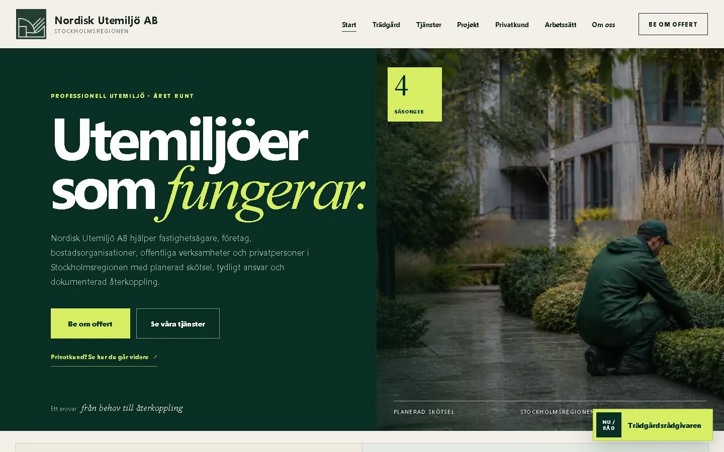 The Nordisk Utemiljö AB website, with service information and a clear quotation journey